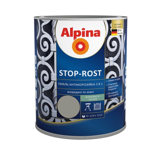 

Эмаль Alpina алкидно-уретановая сірая 0.75л (12035345)