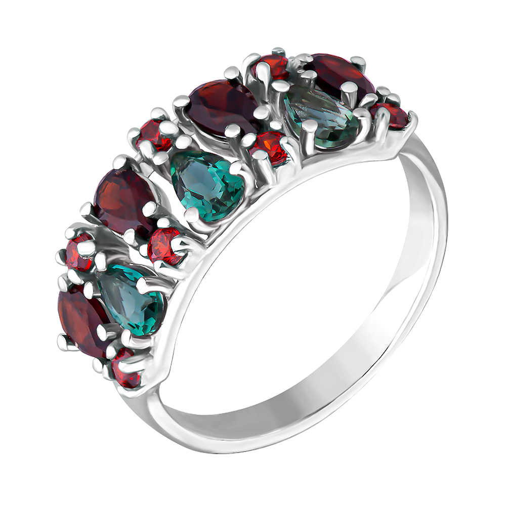 

Серебряное кольцо с гранатами и кварцем 000063316 17.5 размера