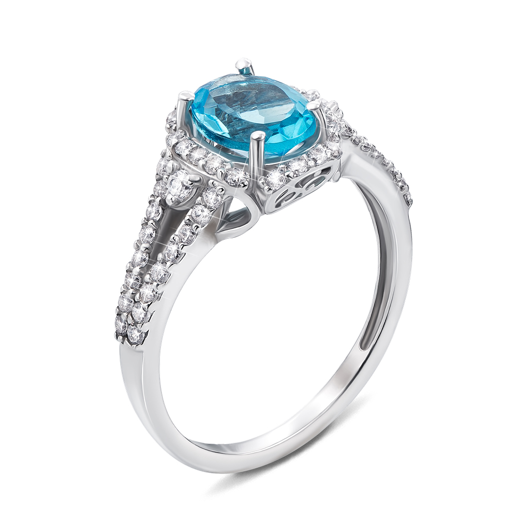 

Серебряное кольцо с голубым кварцем и фианитами 000136240 17.5 размера