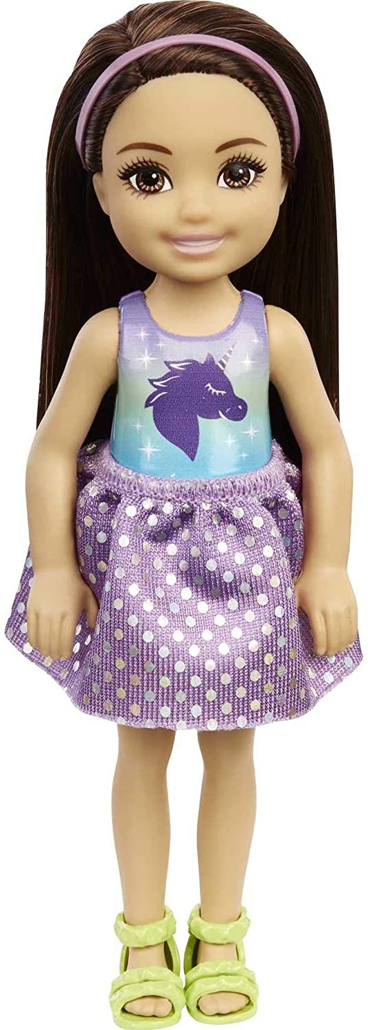 

Кукла Барби Челси в фиолетовом топе с единорогом ​Barbie Chelsea Doll Brunette Unicorn Top (GXT39)