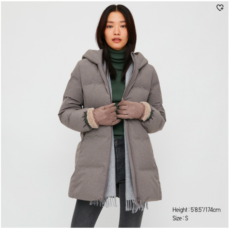 

Пуховик Uniqlo бесшовный с капюшоном S серый