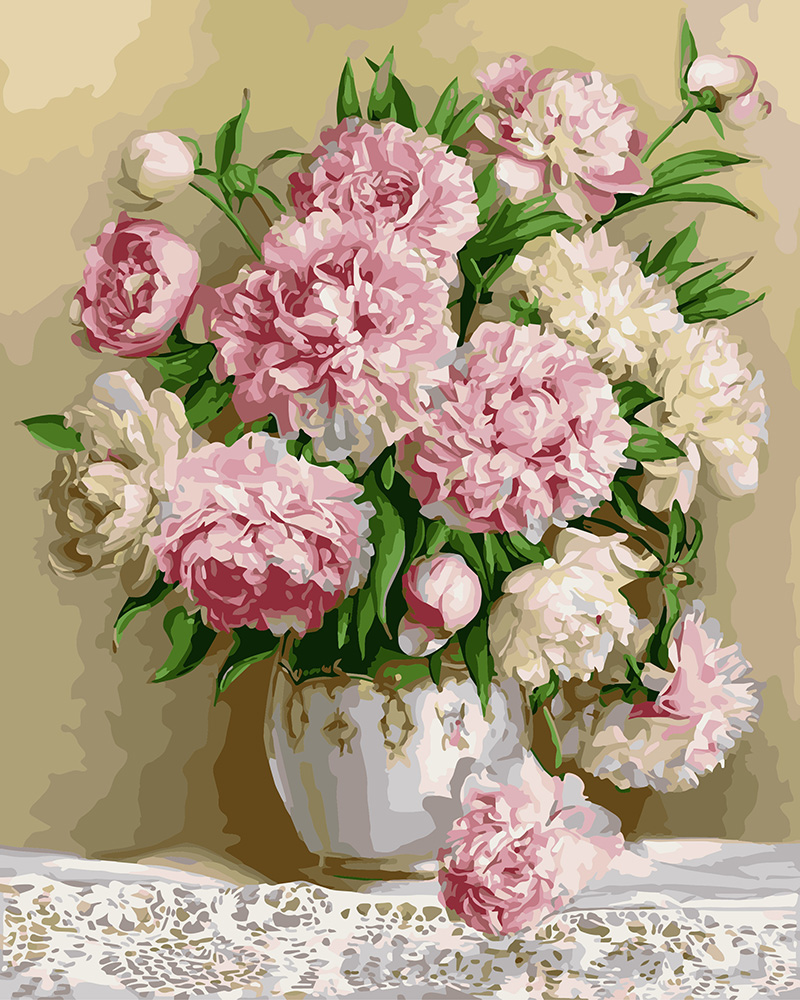 

Картина по номерам Премиум / анти-стресс раскраска Brushme Нежные пионы на столе