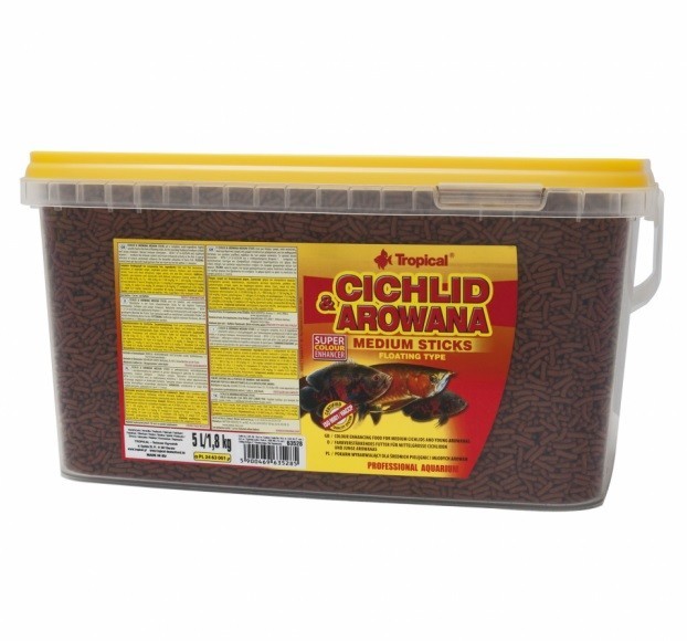 

Корм Tropical Cichlid&Arowana Medium Sticks для аквариумных рыб в палочках 5 л/1.8 кг