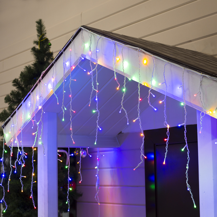 

Светдиодная гирлянда уличная Бахрома (Icicle) 5 метров / 100 led "Мульти" (Белый провод)