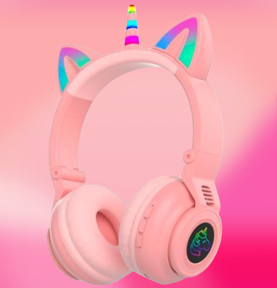 

Беспроводные Bluetooth наушники Единорог с кошачьими ушками и рожком STN-27 с LED подсветкой (Розовые)