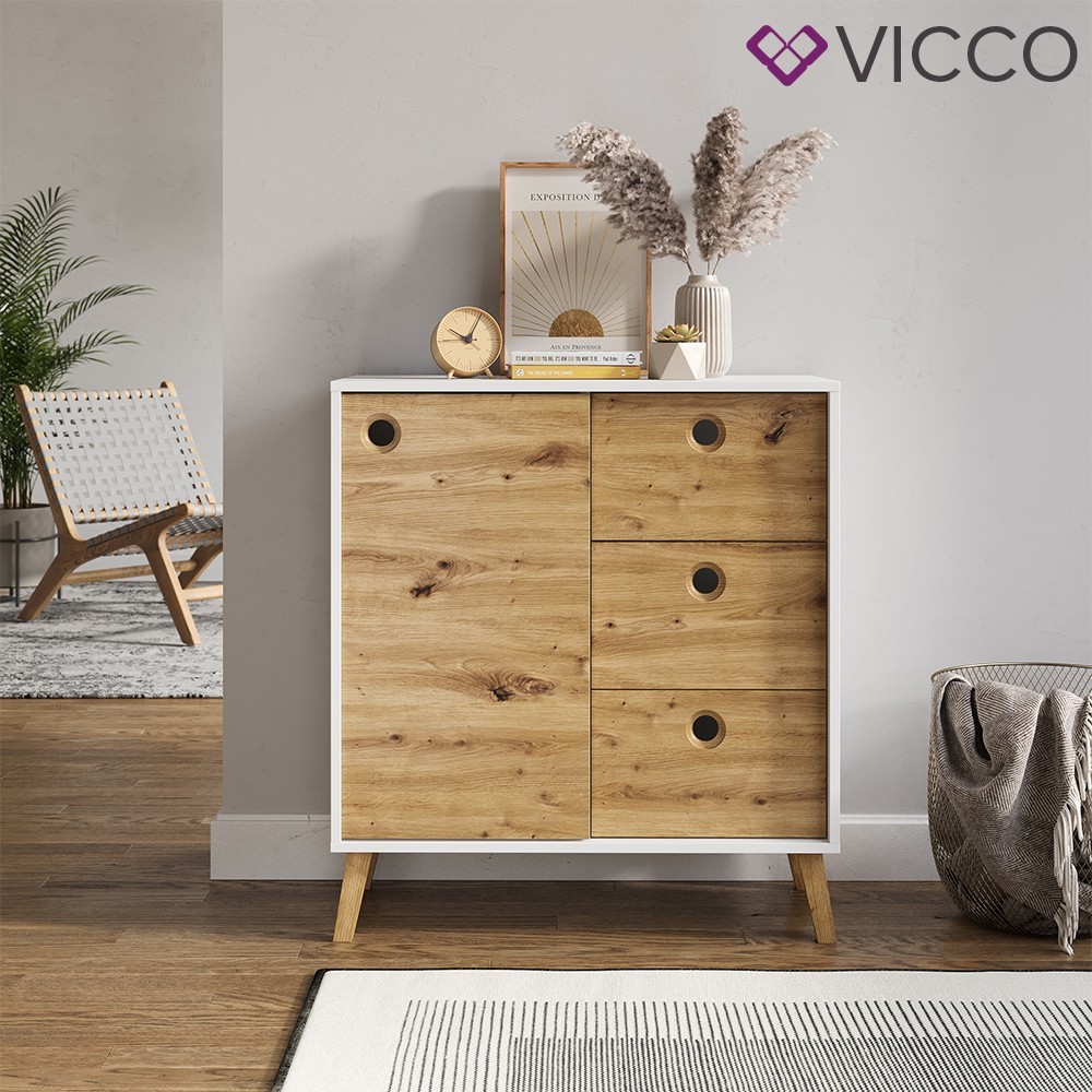 

Комод буфет с ножками Vicco Jessica, сонома, белый