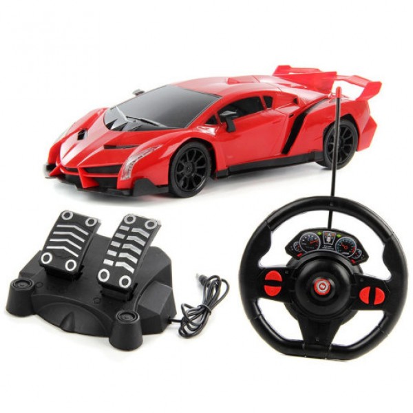 

Машинка на радиоуправлении Lamborghini +педали и руль красная 1:16 JY-8819-3A-R