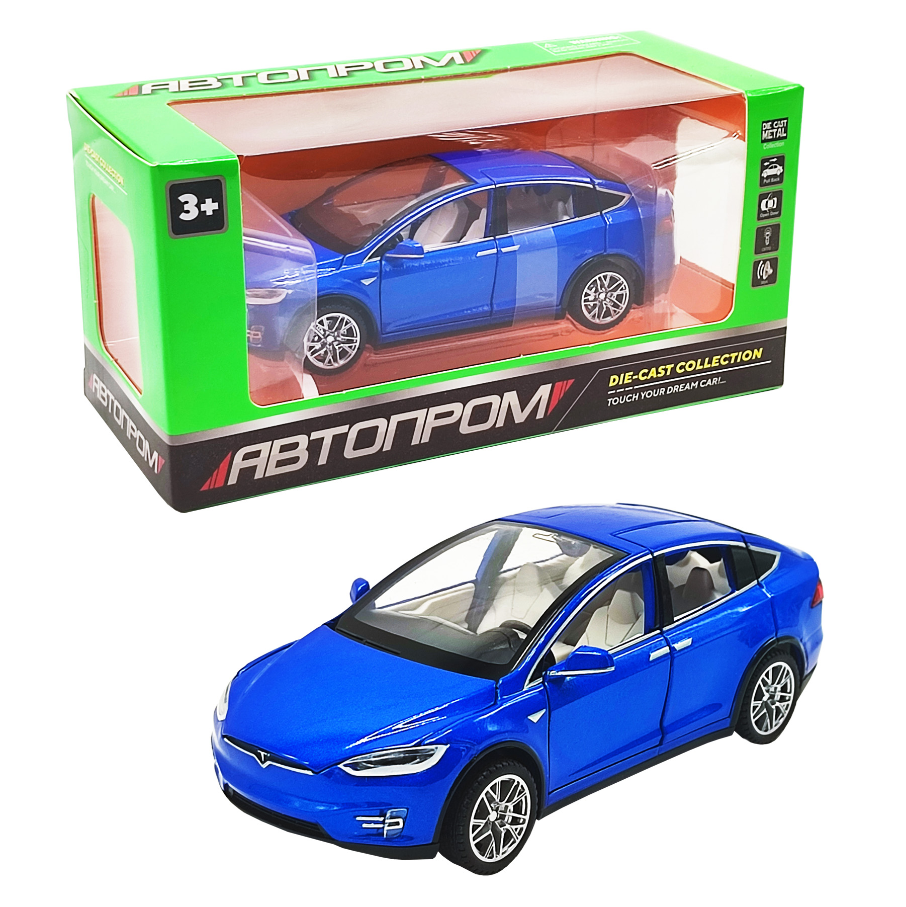 

Машинка инерционная Tesla ModelХ Автопром масштаб 1:32 синяя 16см A-6603