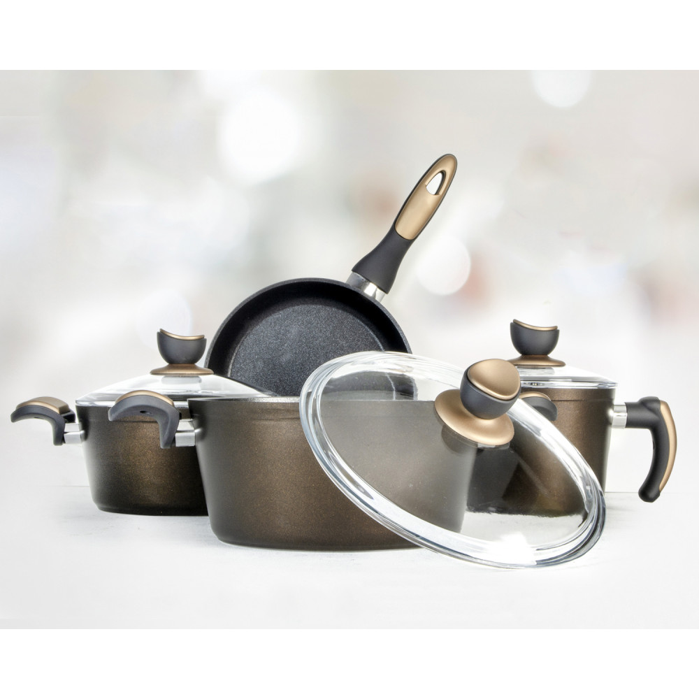 

Набор посуды Casa Royal Elite Titanium с антипригарным покрытием 7 предметов Dark Brown
