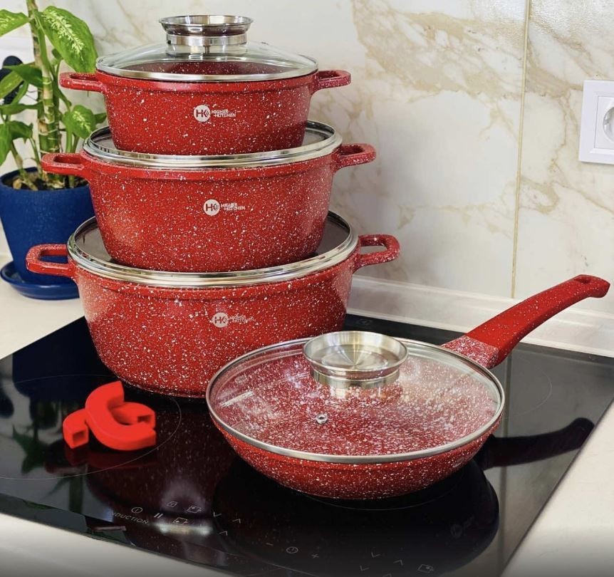 

Набор кастрюль со сковородой с гранитным антипригарным покрытием Higher Kitchen HK-310 Красный (HK-566)