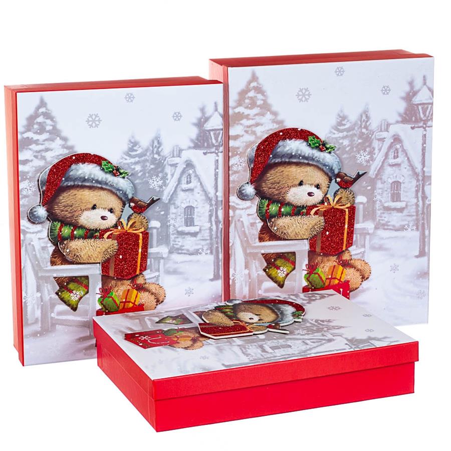 

Набор из 3 коробок "Новогодний мишка" 39*30*11 (8211-059), Картон, Elisey