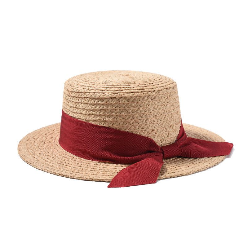 

Шляпа женская соломенная канотье  бежевая с бордовой ленточкой, Шляпа женская соломенная канотье One size бежевая с бордовой ленточкой