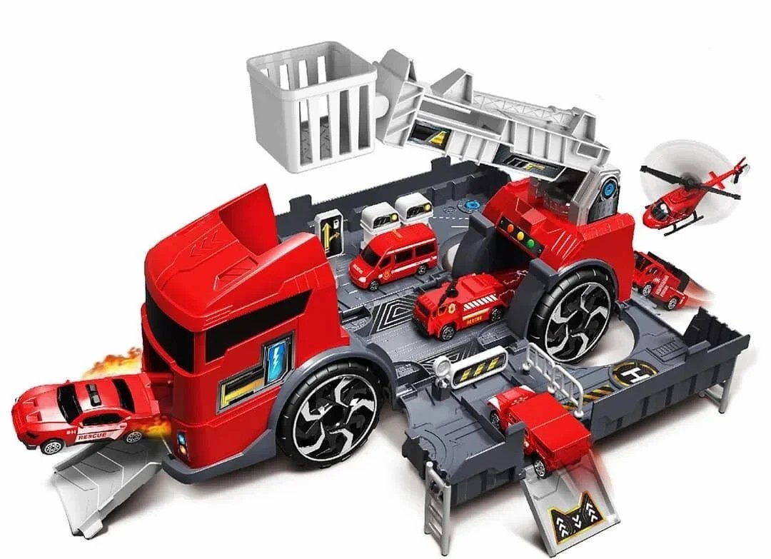 

Игровой набор трейлер Toys P904-A контейнер-гараж пожарная машина 35 см