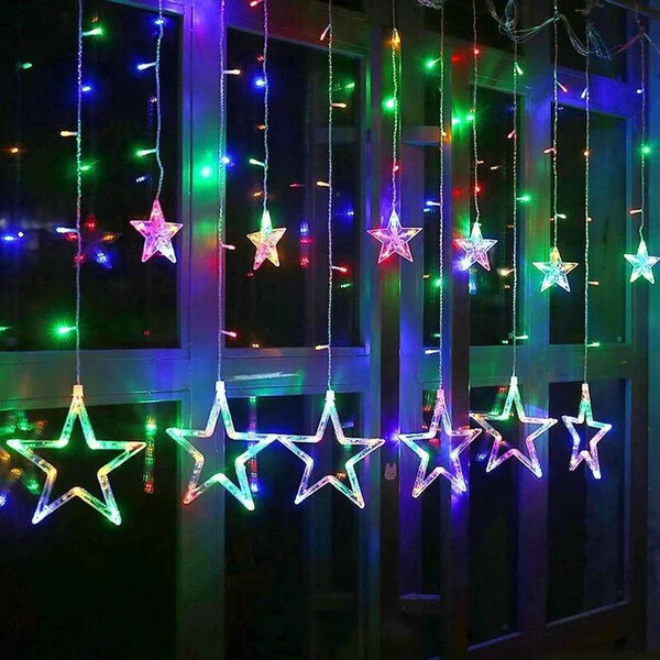 

Гирлянда-штора Звезды 3м 120 LED-лампочек светодиодная на окно Разноцветный Мульти (2005962)