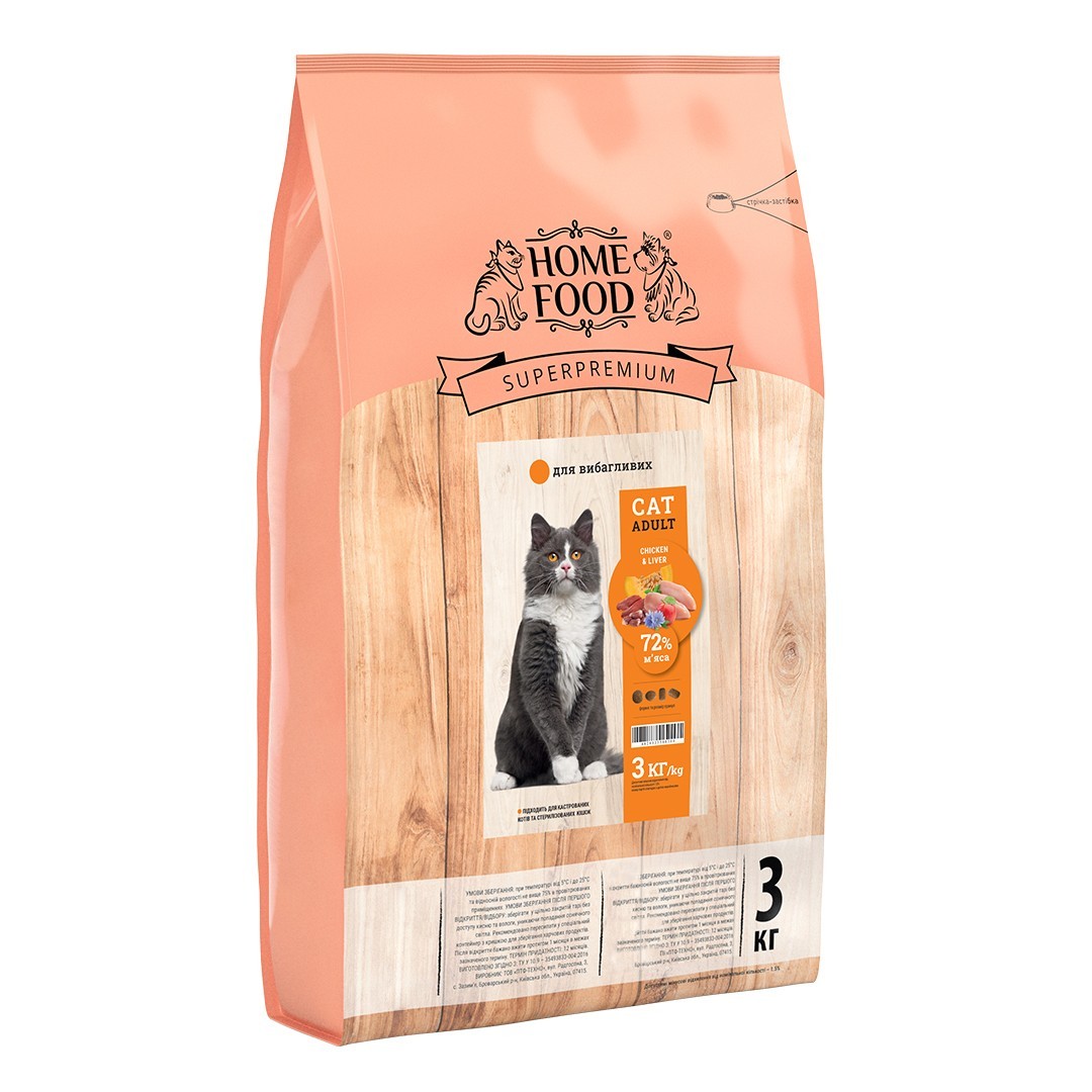 

Корм HOME FOOD для взрослых привередливых кошек Chiken&Liver 3 кг