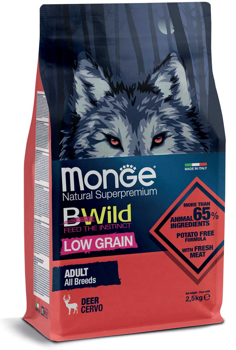 

Сухой корм Monge Dog Bwild Low Grain для взрослых собак всех пород с олениной 15 кг