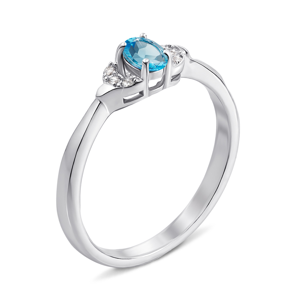 

Серебряное кольцо с голубым топазом и фианитами 000136485 16.5 размера