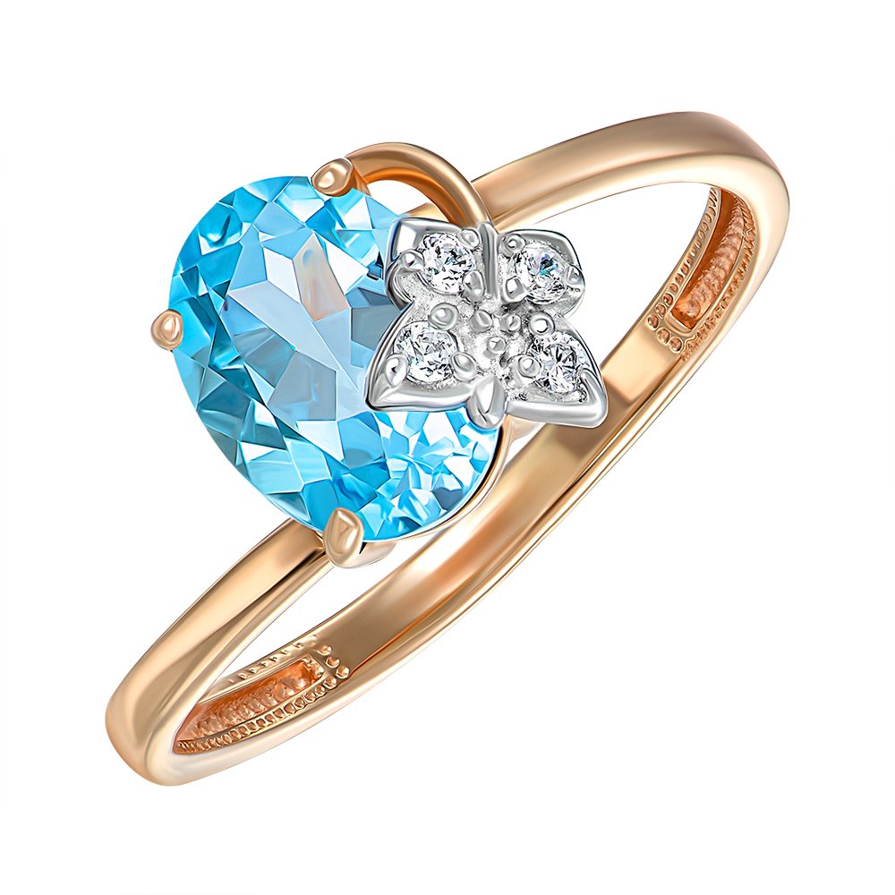 

Золотое кольцо в комбинированном цвете с топазом и фианитами 000149928 16.5 размера