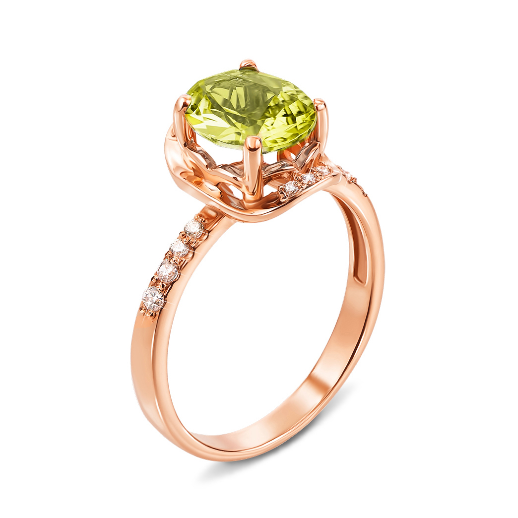 

Кольцо из красного золота с хризолитом и фианитами 000134266 16 размера