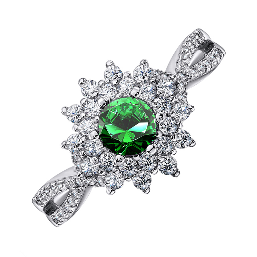 

Серебряное кольцо с изумрудом и фианитами 000125670 17 размера