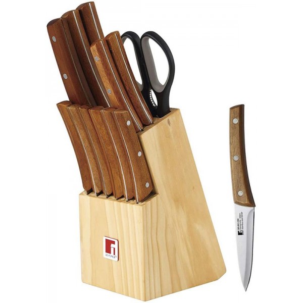 

Набор кухонных ножей Bergner Nature 12 предметов+деревянная колода