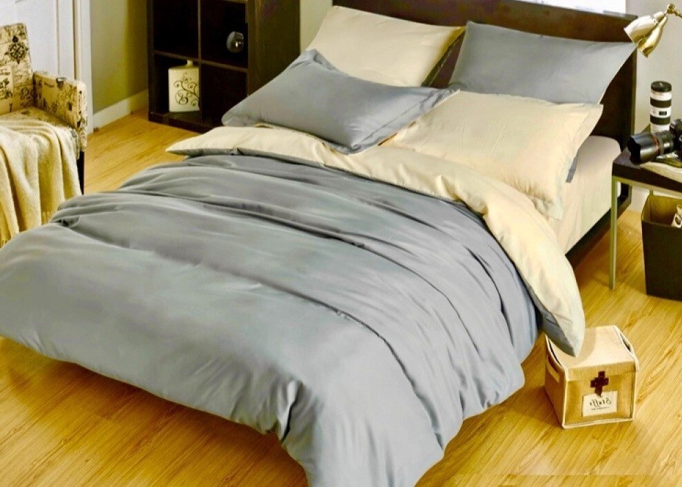 

Комплект постельного белья Сатин Делюкс ГРАФИТ+ШАМПАНЬ полуторный 145х215 см, наволочки 70*70