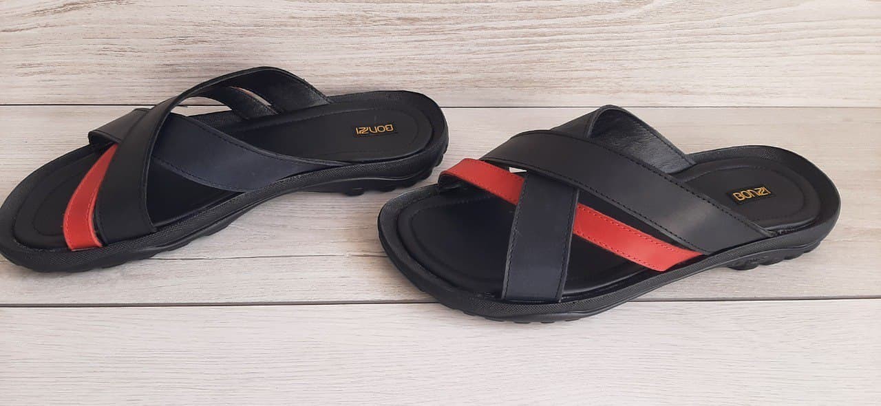 

Кожаные мужские шлепанцы ВONZZI М2.909.13 черно красные 39