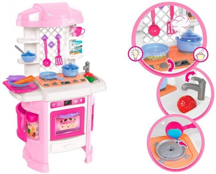 

Детская кухня Технок розово белая 81х51х30см свет звук пар 6696