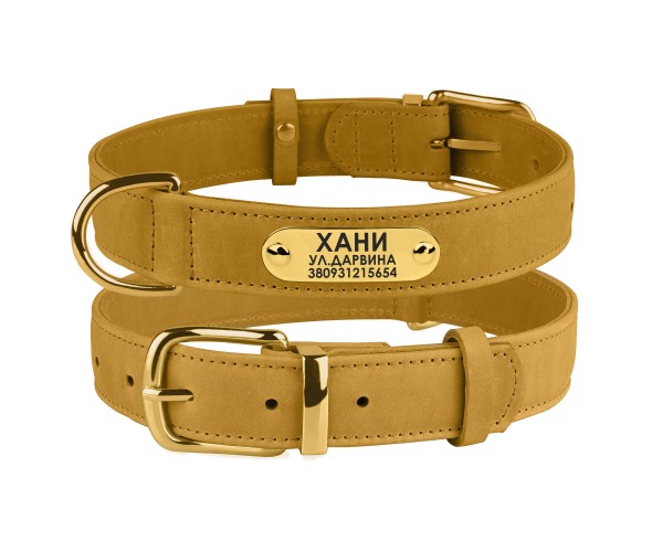 

Ошейник для Собак Кожаный с Гравировкой BronzeDog Crazy Горчичный 15 мм 27-36 см (00438)