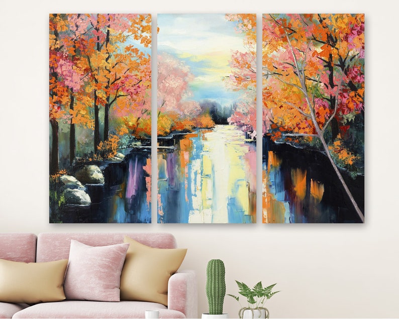 

Модульная картина на холсте из трех частей Осенний канал 78x48 см