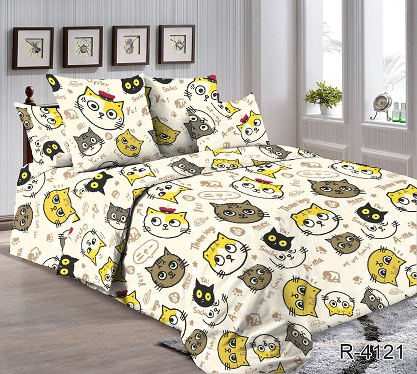 

Комплект постельного белья Ранфорс КОТОФЕЙ R4121 евро 200*215, наволочки 70*70