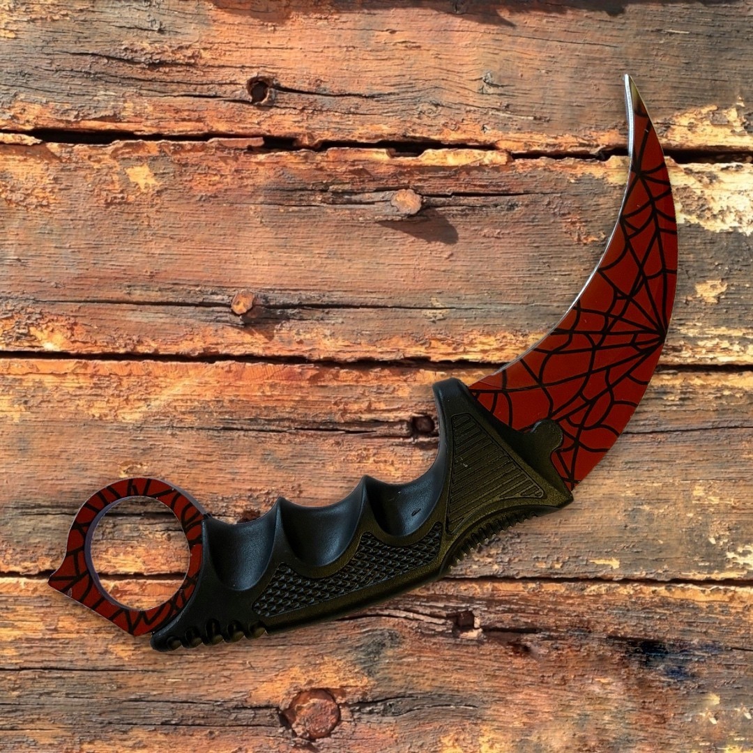 

Нож тактический Karambit CS GO керамбит с ножнами красный с черной паутиной