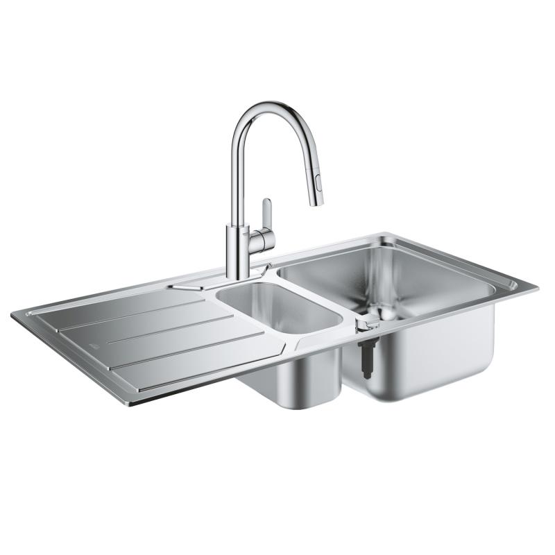 

Набор Grohe EX Sink 31572SD0 K500 с доп. чашей + Grohe Eurostyle Cosmopolitan 31482003 смеситель для кухни