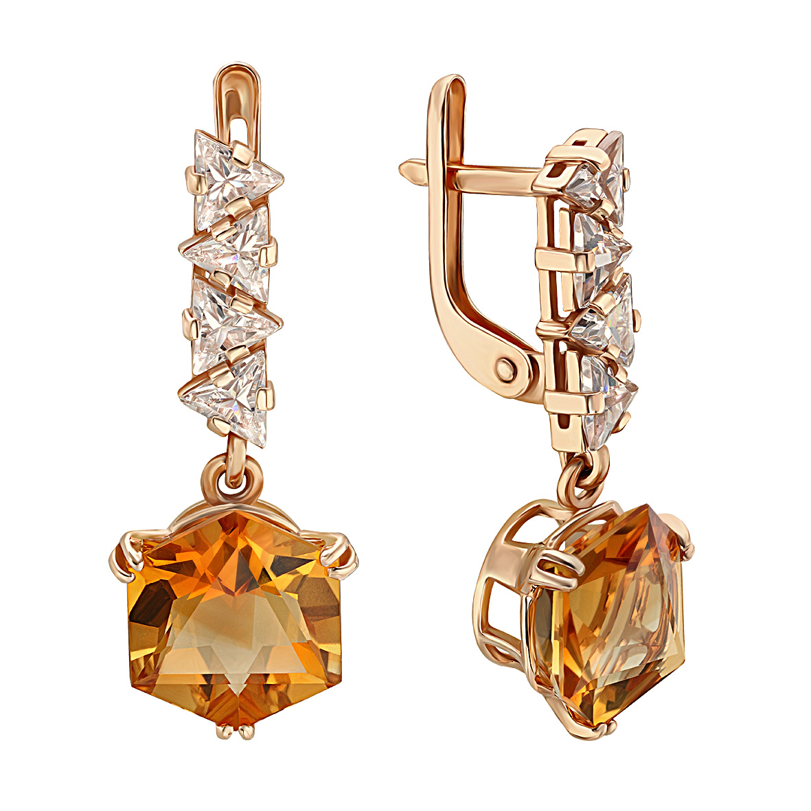 

Золотые серьги с цитрином и фианитами Tango Jewellery Company 449782