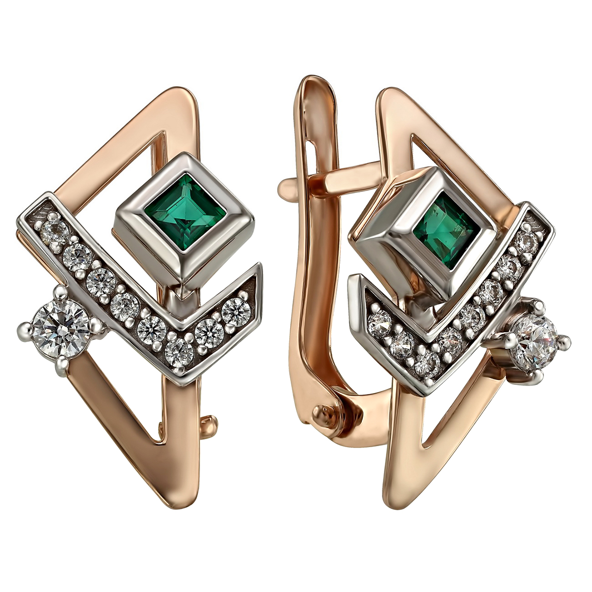 

Золотые серьги с изумрудами и фианитами Tango Jewellery Company 457365
