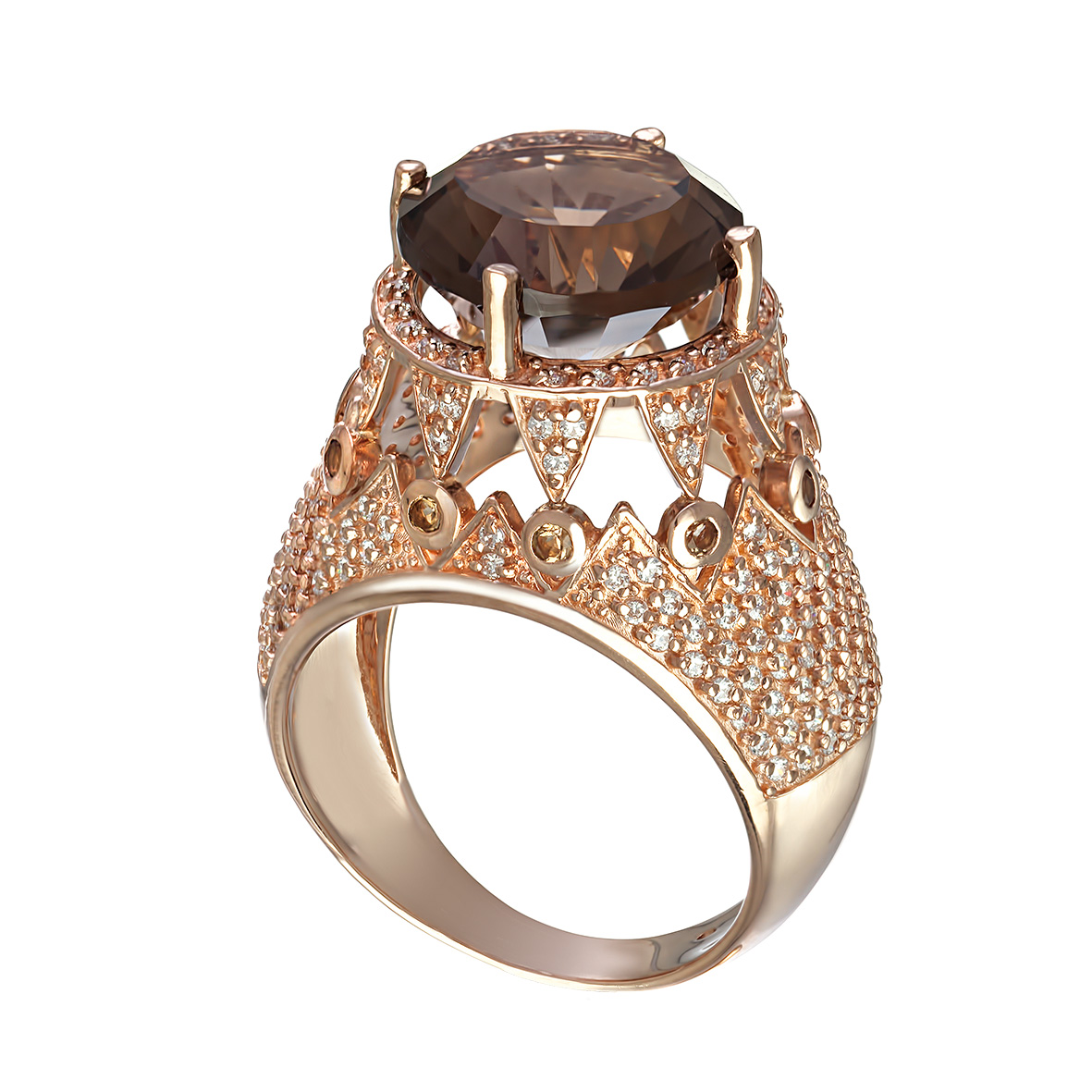 

Золотое кольцо с дымчатым кварцем и фианитами Tango Jewellery Company 378656 размер 20