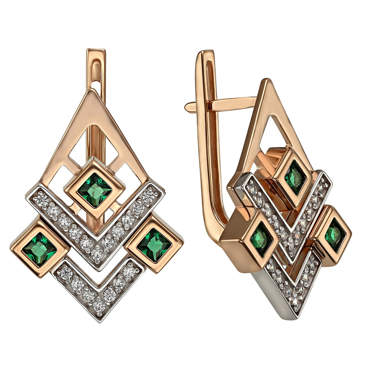 

Золотые серьги с изумрудами и фианитами Tango Jewellery Company 457366