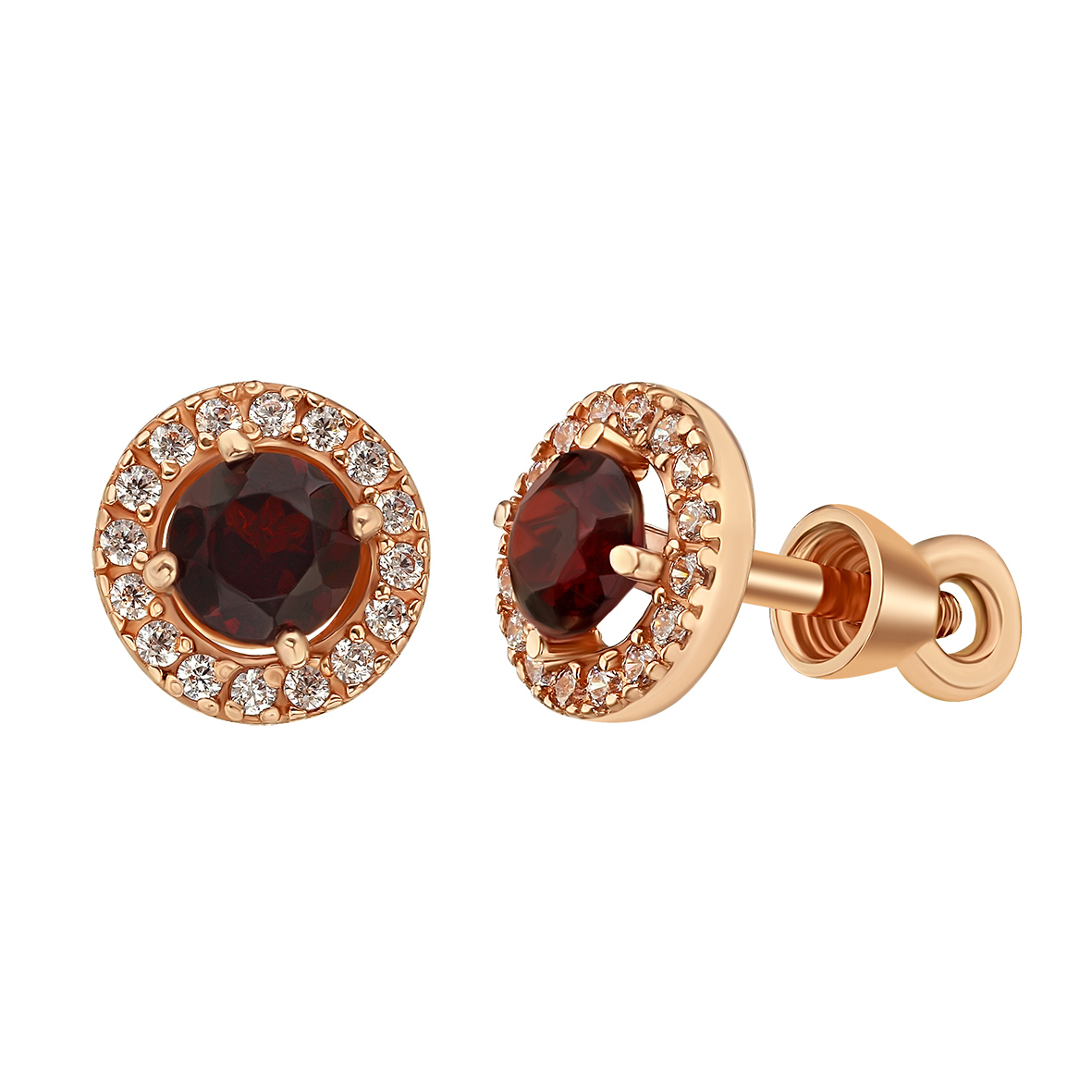 

Золотые пуссеты с гранатом и фианитами Tango Jewellery Company 574151