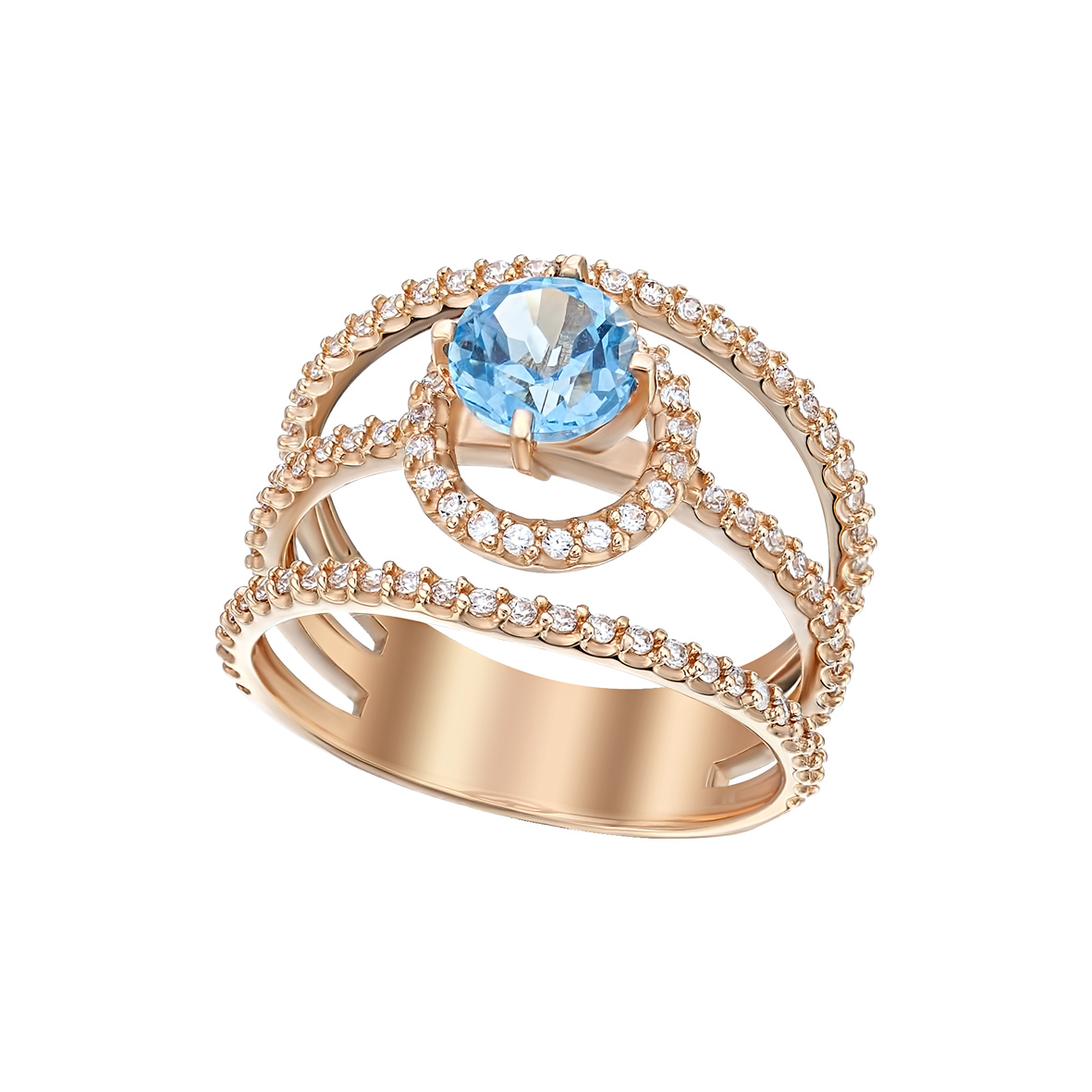 

Золотое кольцо с голубым топазом и фианитами Tango Jewellery Company 361520 размер 19