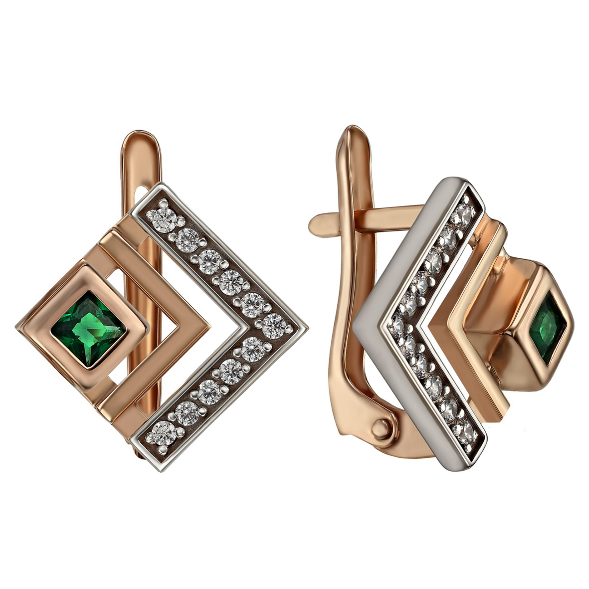 

Золотые серьги с изумрудами и фианитами Tango Jewellery Company 457363