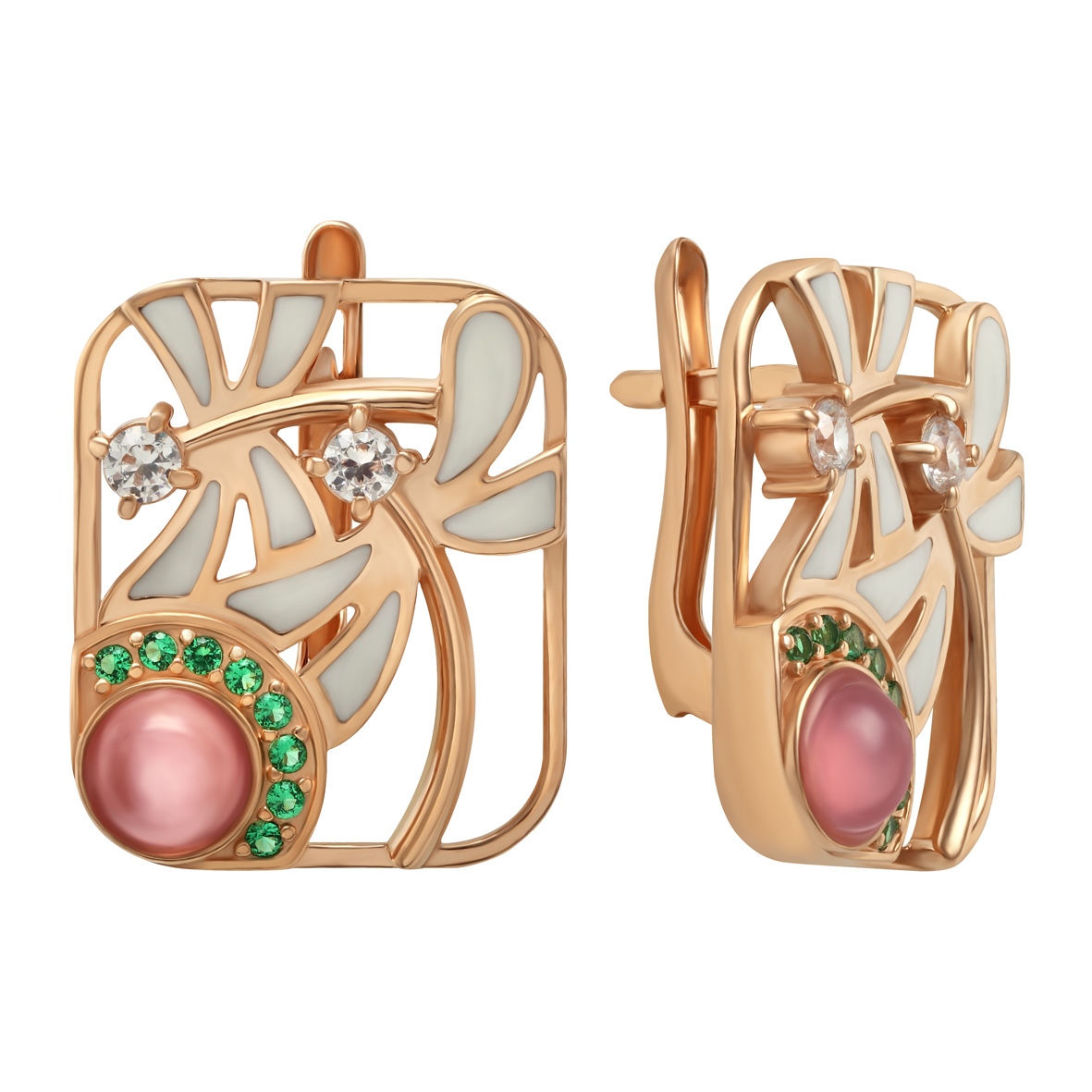 

Золотые серьги с фианитами, улекситом и эмалью Tango Jewellery Company 420271Е