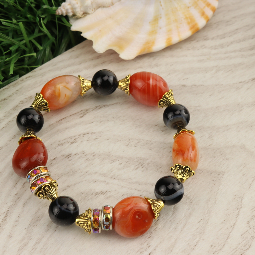 

Браслет агат натуральный и сердолик натуральный (10,14 мм), размер 20 см, julB1170