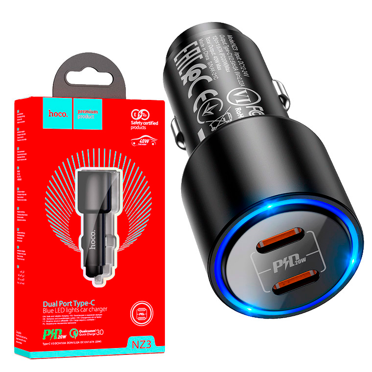 

Автомобильное зарядное устройство Hoco NZ3 PD 40W 2Type-C black