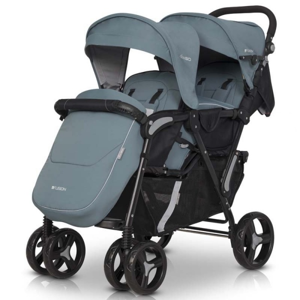 

Коляска прогулочная для двойни EasyGo Fusion Duo 2021 Mineral с корзиной и дождевиком + 2 чехла для ножек
