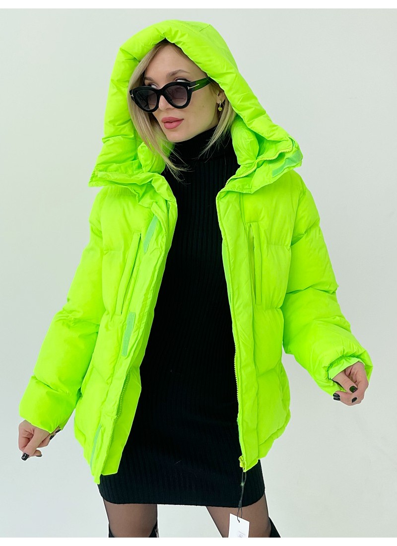 

Пуховик зимний яркий oversize BotVen Modern Boutique салатовый, S ПУХ6021