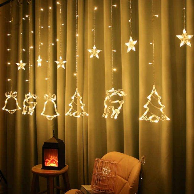 

Гирлянда штора Xmas с формами колокольчики 12 PCS light Белый теплый