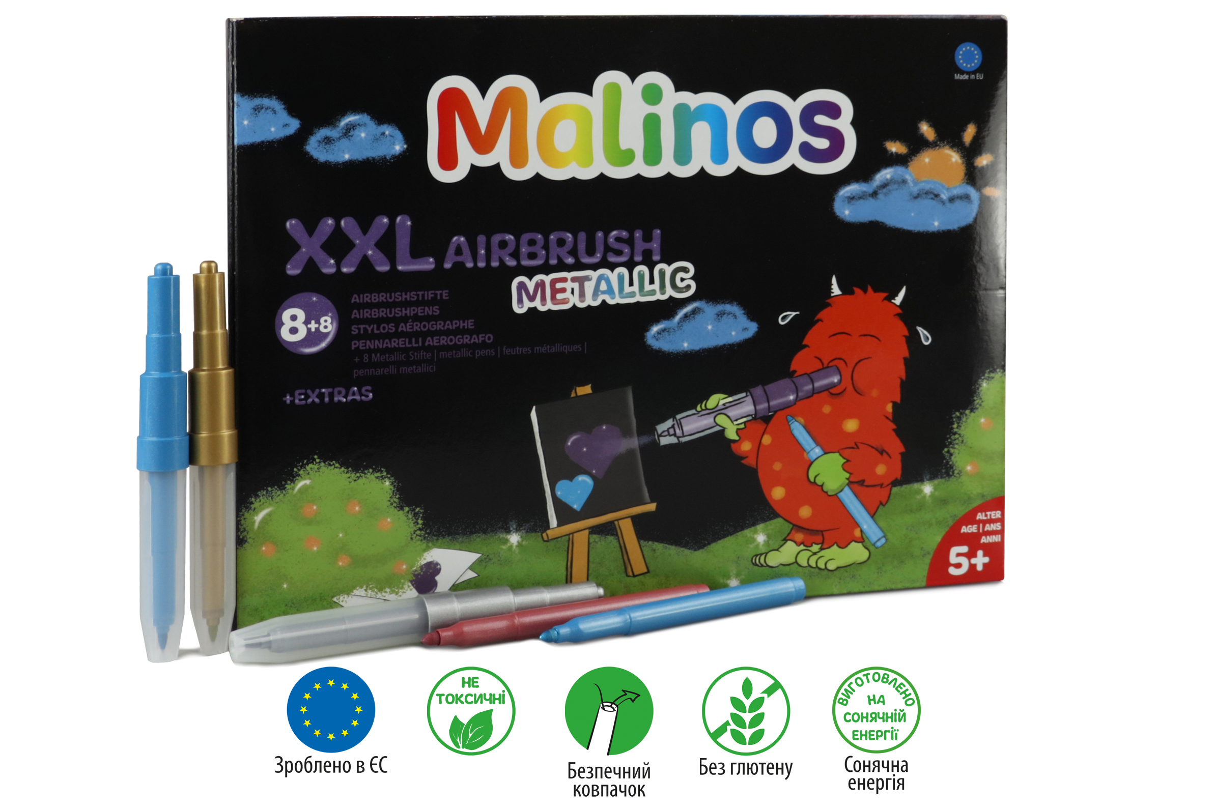 

Фломастери та аерографи металік Malinos Metallic XXL 16 (8+8 шт)