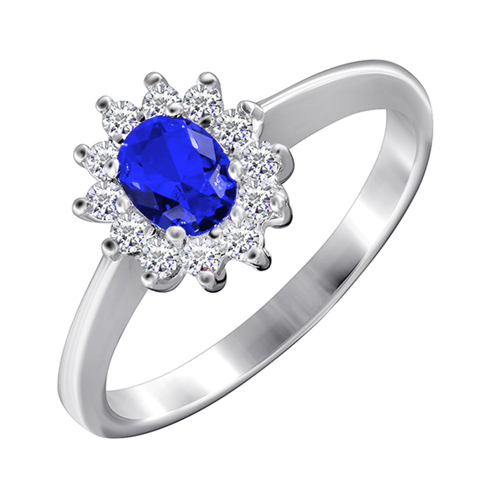 

Серебряное кольцо с сапфировым и белым цирконием 000028354 19.5 размера