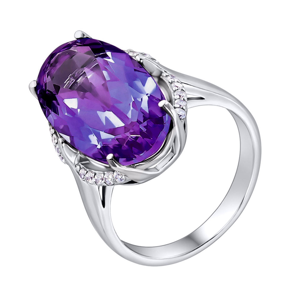 

Серебряное кольцо с аметистом и фианитами 000144868 17 размера