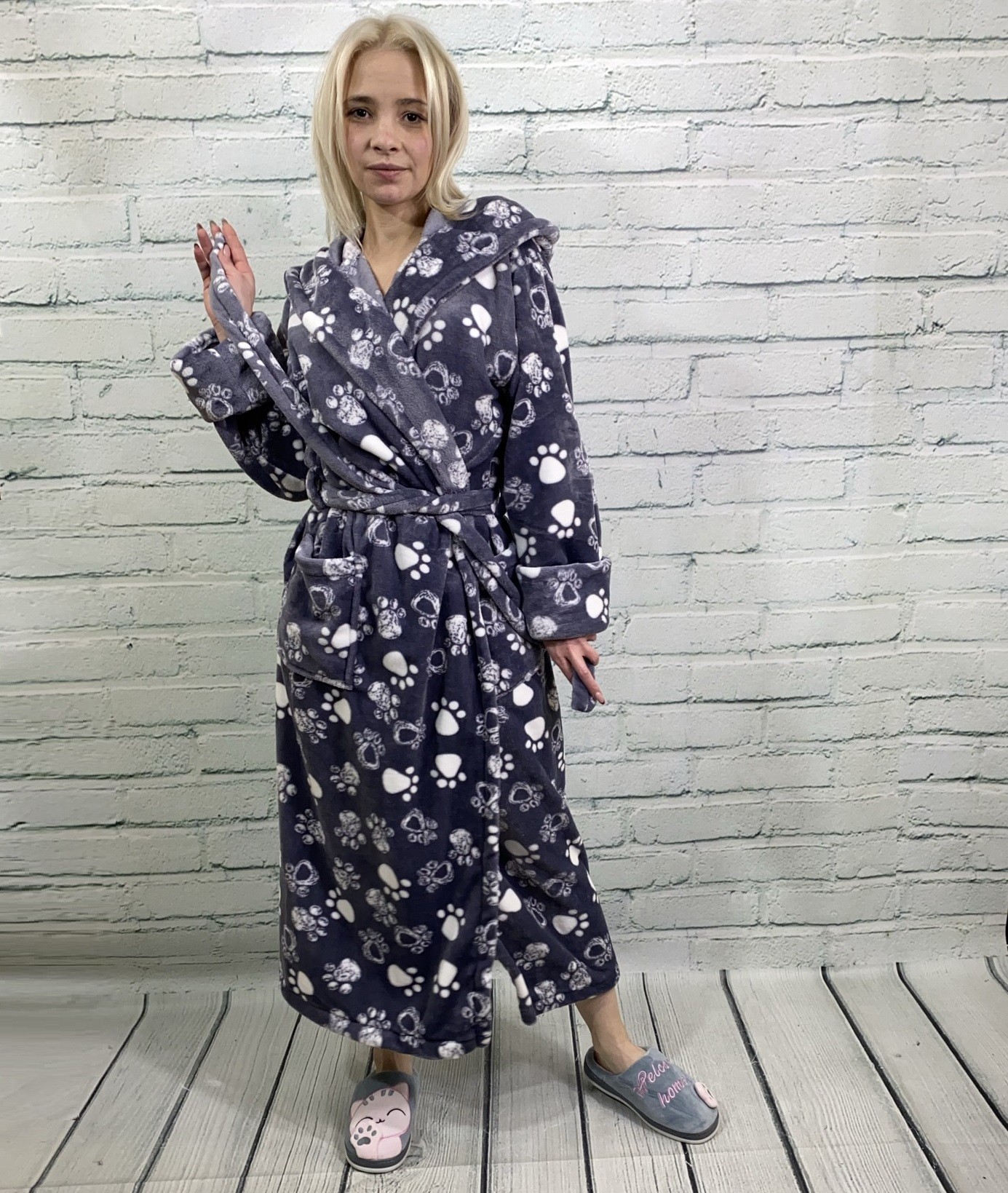 

Халат длинный женский Art fashion Лапки L серый